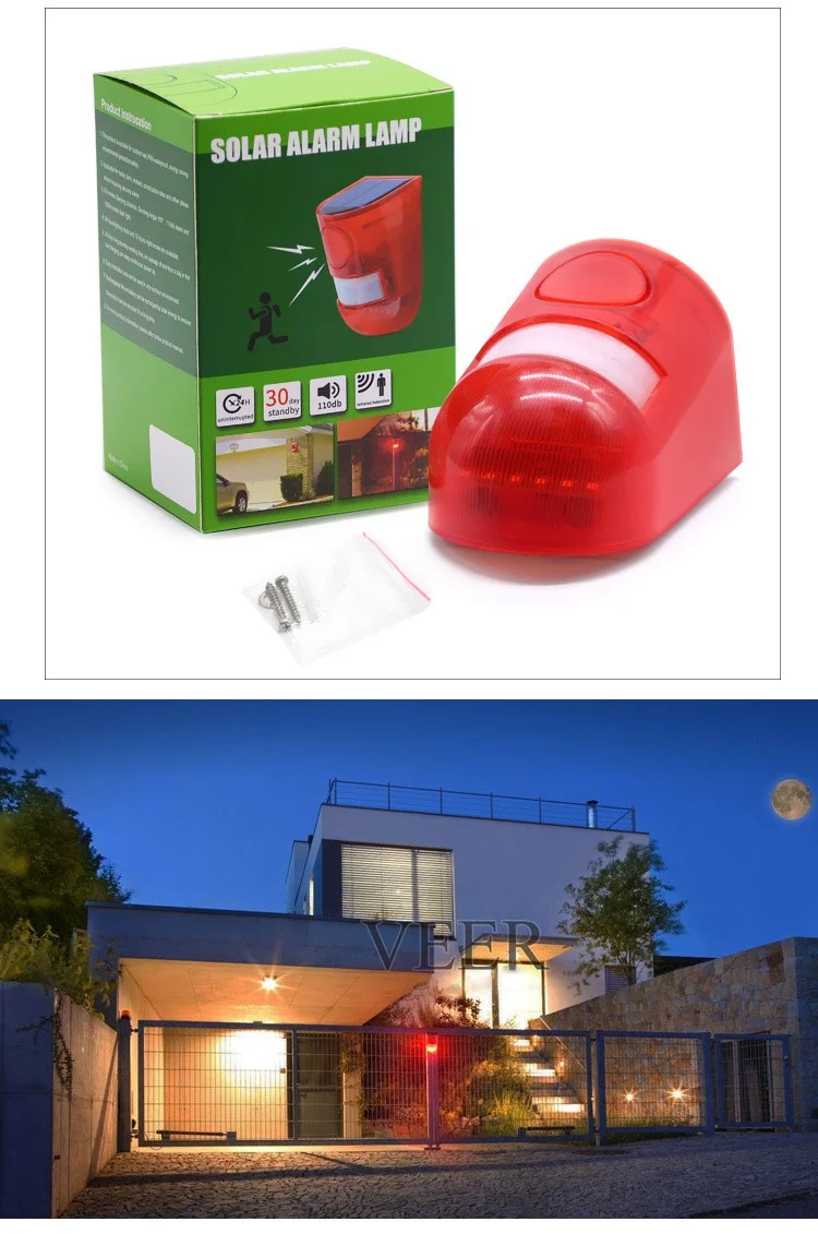 Солнечный звуковой сигнал вспышка Предупреждение Звук & светильник Сигнализация