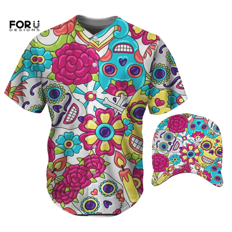 

FORUDESIGNS Men T Shirts Short Sleeves Hip Hop Caps Funny Candy Skull Pattern Baseball O-Neck T-Shirts Casual Clothing Camisetas