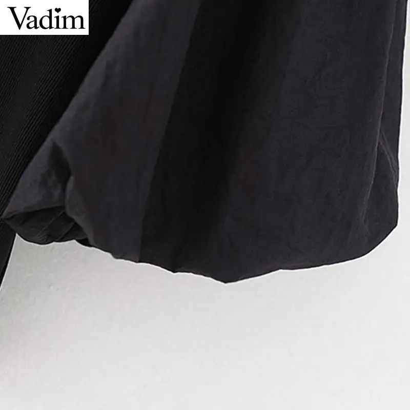 Женское элегантное платье vadim черный вязаный укороченный топ с пышными рукавами