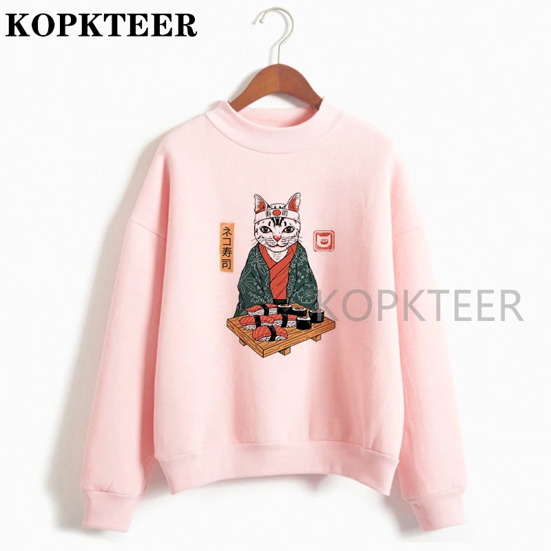 Женские толстовки с капюшоном в стиле Харадзюку худи японским принтом укиё кота