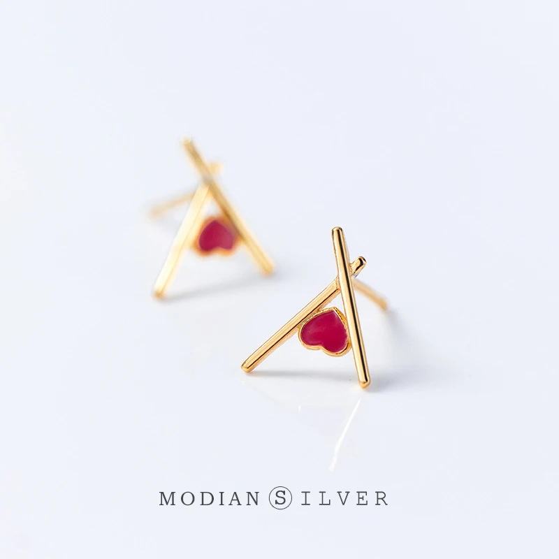 

Modian Unique Design Heart Lady Charm Stud Earrings Gold Color Fashion Jewelry 925 Sterling Silver Bijoux Anti-allergy Brincos