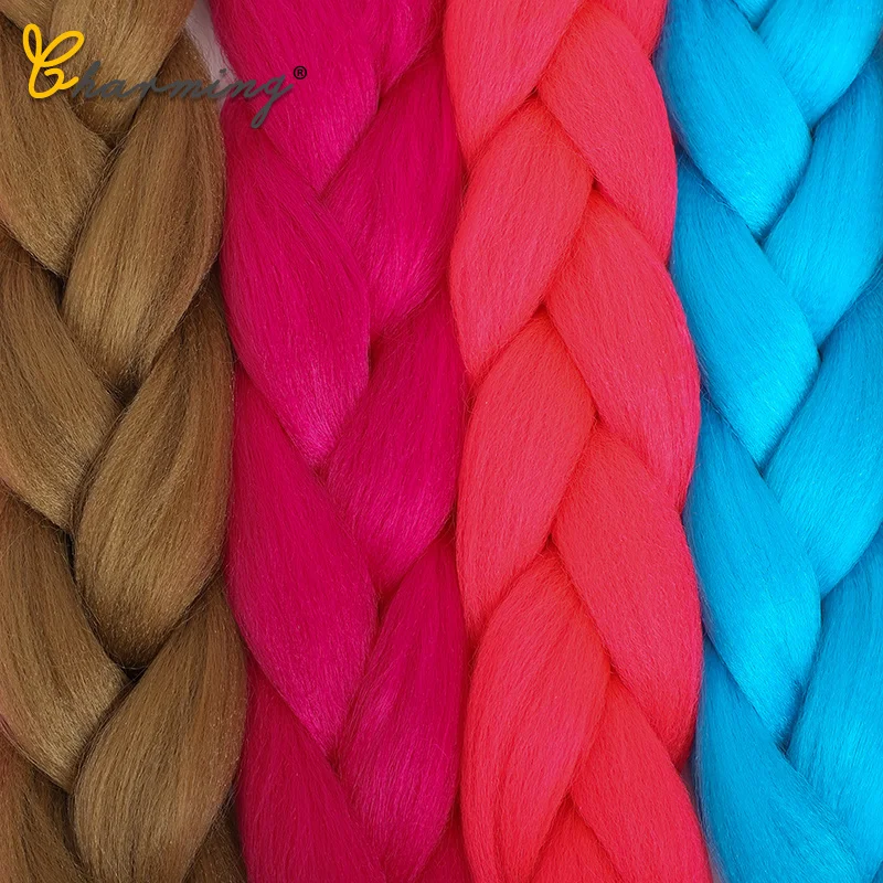 

CHARMING Synthetic hair Braids Ombre Braiding Hair Extension High Temperature Pink Purple Yellow Golden Colors Crochet Braids