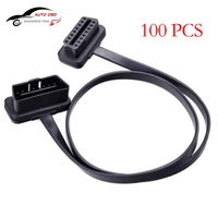 100pcs 60cm flat thin as noodle obd 2 16pin male to female elbow extension cable obd2 obdii 16pin male to female car accessories