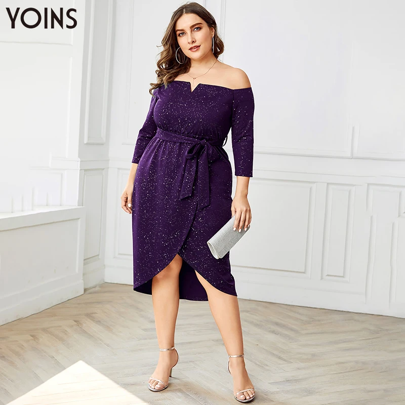 YOINS сексуальное платье с открытыми плечами и асимметрическим подолом для женщин