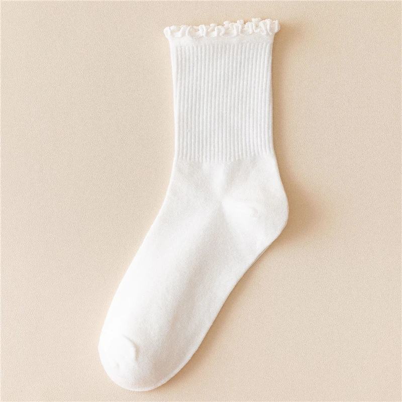 

7 Pair Pack Ruffle Frilly Lace Socks Women Cute Solid Color Harajuku Soft Cotton Kawaii Happy 2020 Fashion Long High Socks Girl