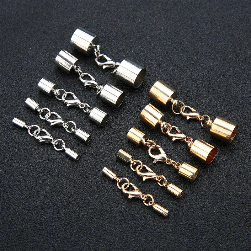 

10set End Clasps Caps Connectors Fit 3/4/6/8/10mm Cords Lobster Clasps Gold Color Metal Leather Cord Clasp for Jewelry Making