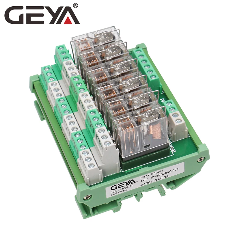 GEYA 2NG2R 6 канальный релейная плата электронные DPDT PLC 12V 24V AC DC релейный модуль 2NO