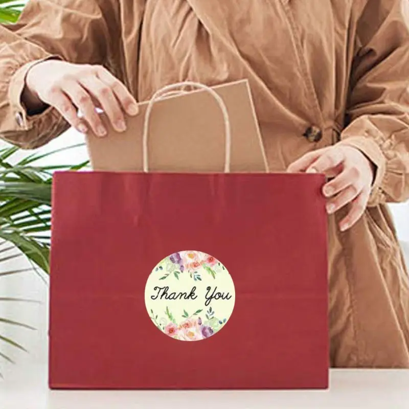 

500pcs/roll 8 Styles Floral Thank You Stickers Handmade Scrapbooking Seal Label