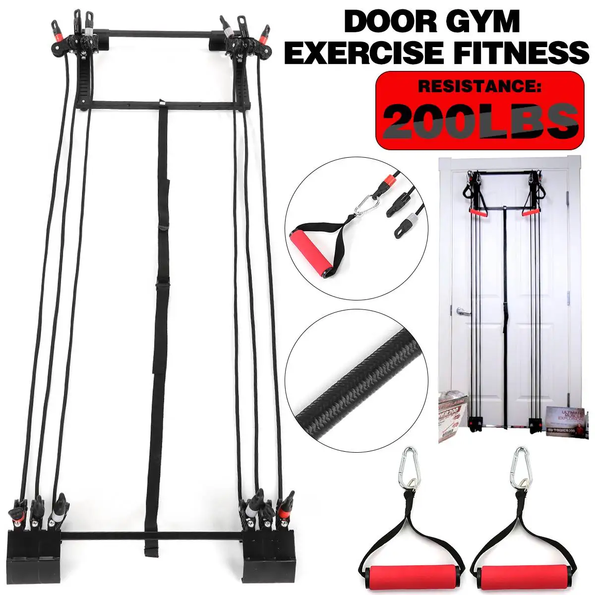 200LB Tower Strength Training Door Gym Full Body Workout Fitness W/Straight Bar Arm Blaster US STOCK
