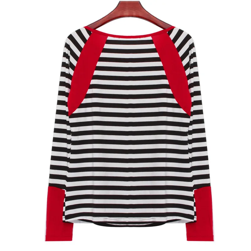 Весенняя женская тонкая футболка с круглым вырезом полосатая топы длинным