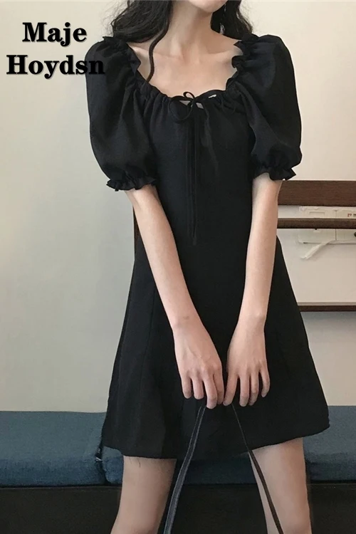 

Маленькая черная юбка в стиле Хепберн Maje Hoydsn, новинка 2021, черное платье в стиле ретро, женская летняя трапециевидная юбка с открытыми плечам...