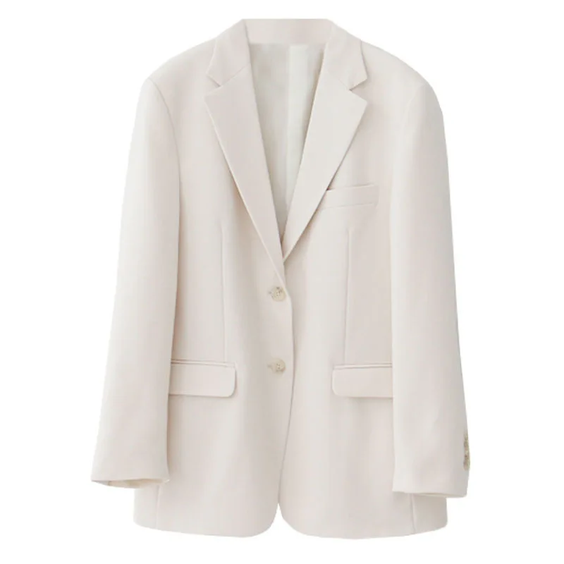 

Womens Loose Long Designer Blazer Solid Black Beige Pocket Autumn Spring Korean Fashion Single Breasted Jacket Chic Outwear Coat