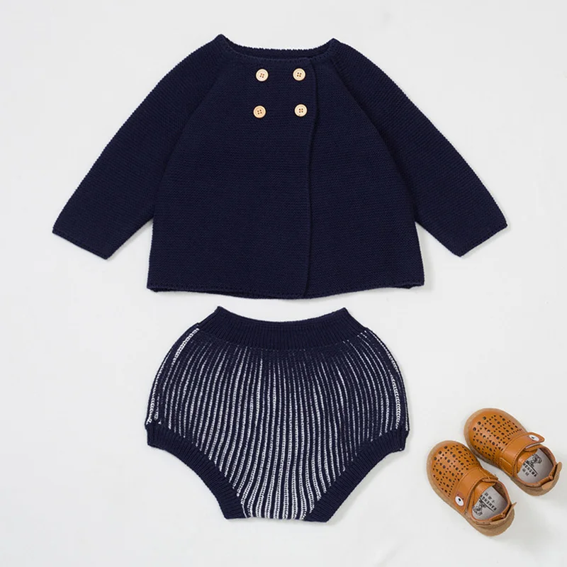 

Autumn Baby Knitted Sweater baby Girl Boy Lantern Shorts Long Sleeve Cardigan 2-piece Set