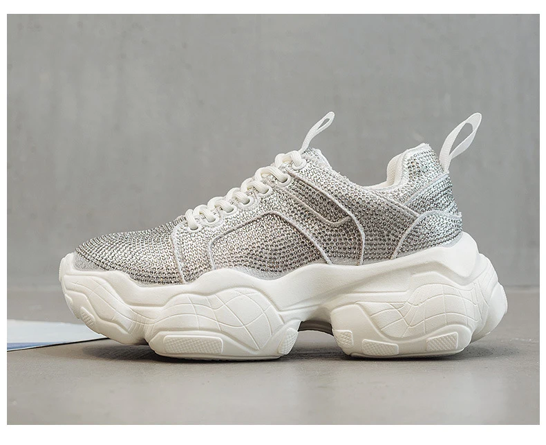 Обувь со стразами; женские кроссовки на платформе; повседневная обувь; zapatos de mujer; женские кроссовки с кристаллами на толстой подошве; шикарные кроссовки для папы