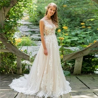 boho wedding dresses lace appliques illusion top sexy bridal gowns beach bride dress plus size customized vestido de noiva