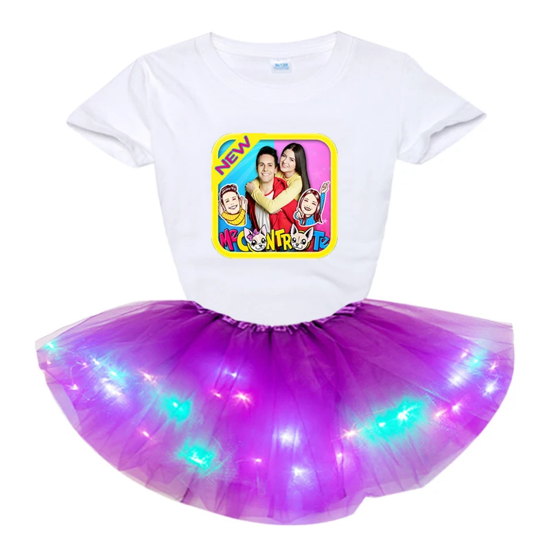 

Комплекты для девочек, платье-футболка с надписью «Me OFF», вечернее платье принцессы с юбкой-пачкой, светящиеся светодиодные Детские костюмы ...