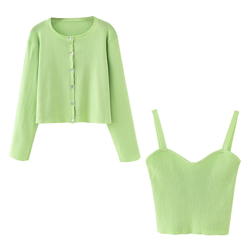 ZXQJ элегантный женский зеленый вязаный комплект блузки 2020 Модные женские