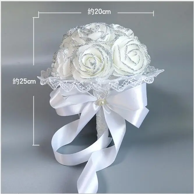

PE Rose Bridesmaid Wedding Foam Flowers Rose Ribbon Bridal Bouquet Fake Wedding Bouquet SPH071
