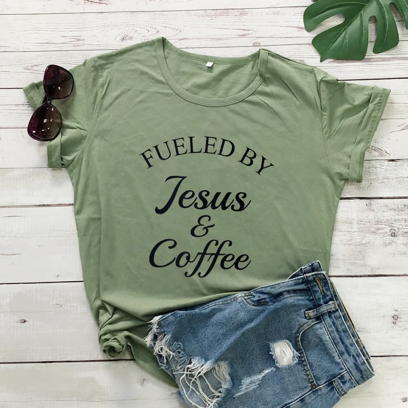 Fueled By Jesus &amp Coffee женская футболка размера плюс христианская рубашка модная