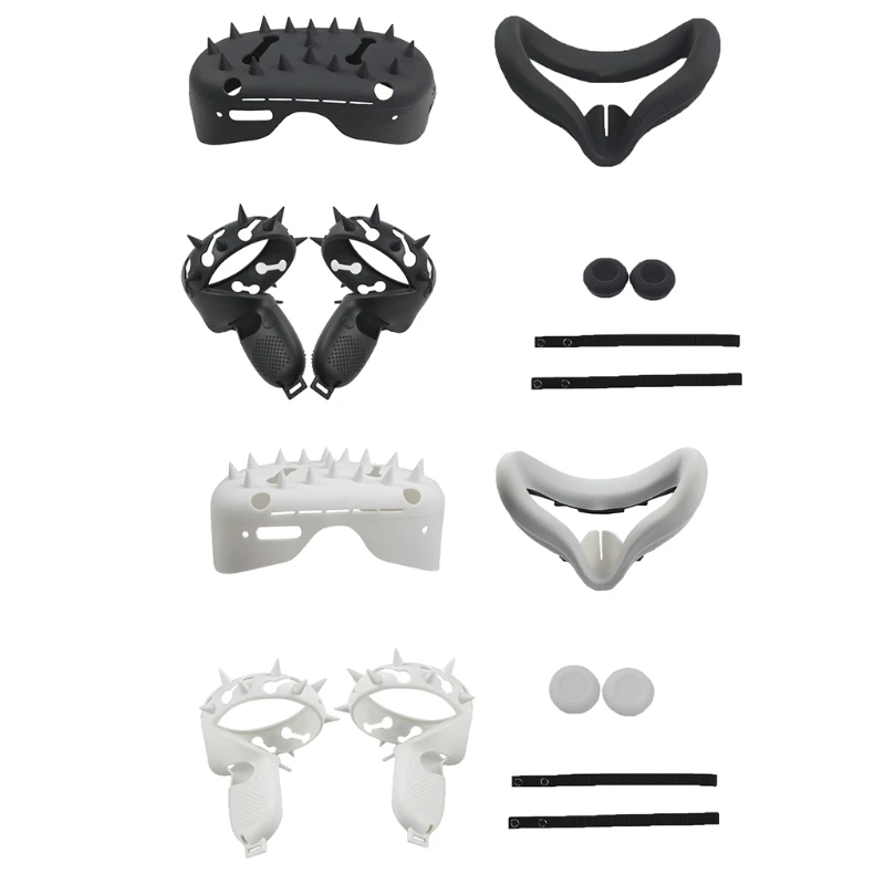 

Silicone Front Cover Dustproof Handle Protective Case Hand Grip Strap Set for Quest 2 VR Mask Pad,Protection Accessories,Black