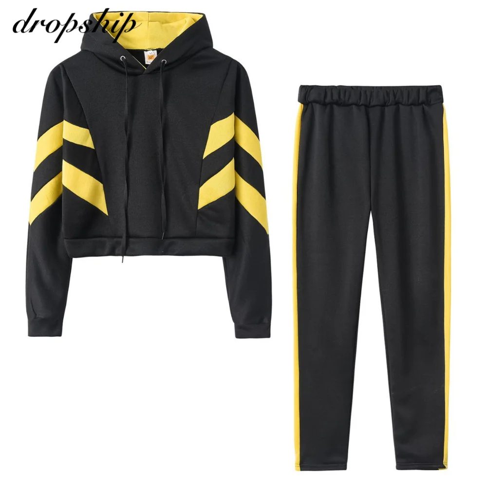 

Dropship Autumn Spring 2 Piece Set Women Casual Long Sleeve Crop Top Short Hoodies Pant Clothing Set Tracksuit