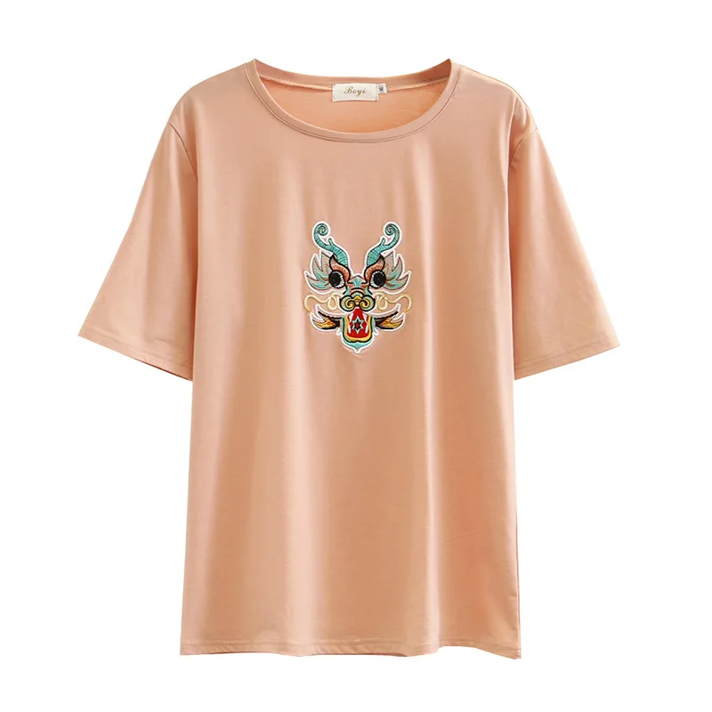 Китайский дракон вышивка футболка Женские повседневные футболки новая летняя