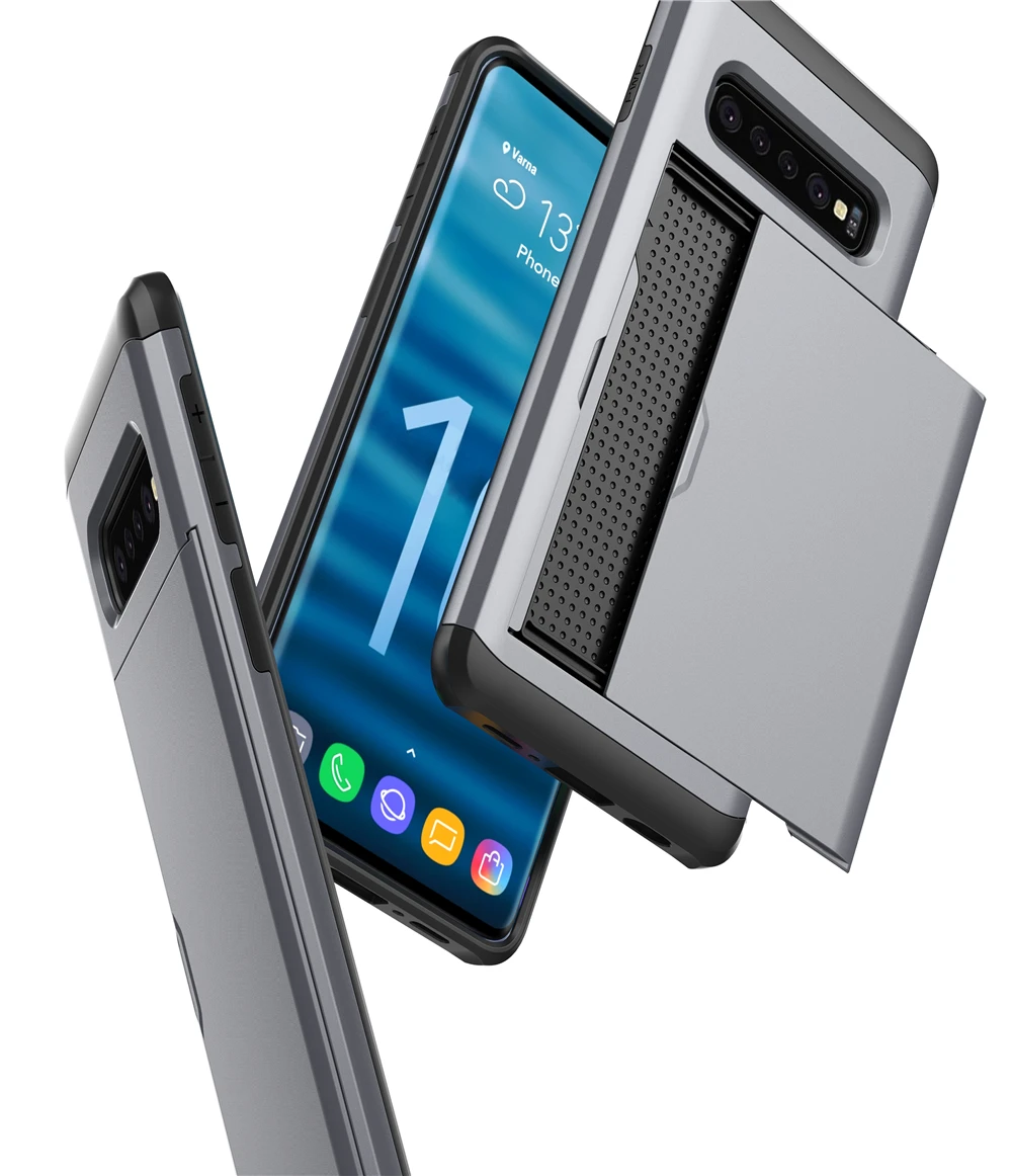 For Samsung Galaxy S10 Plus Lite S9 S8 NOTE 10 9 8 S7 Edge Case Hybrid Hard Back Cover with Slide Credit Card Pocket |