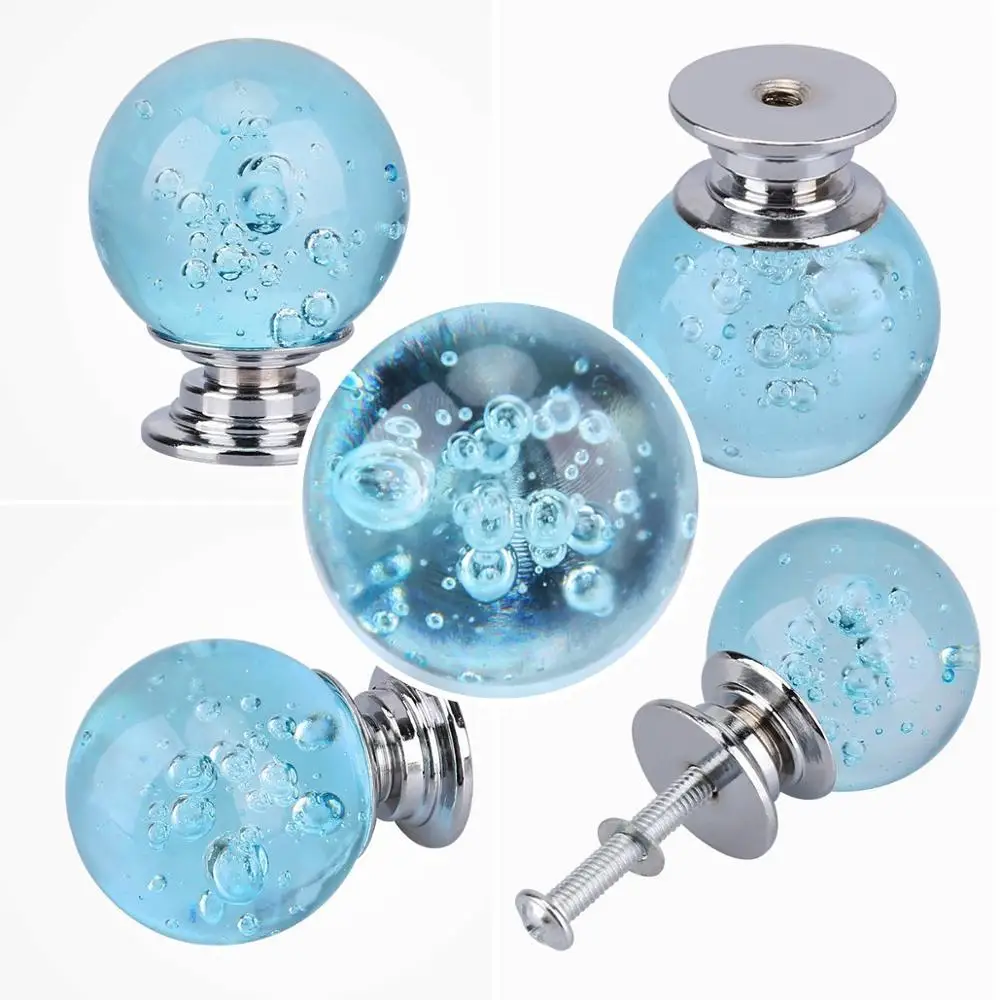 Мебельные ручки воды с голубыми пузырьками Хрустальная круглая ручка на шкаф