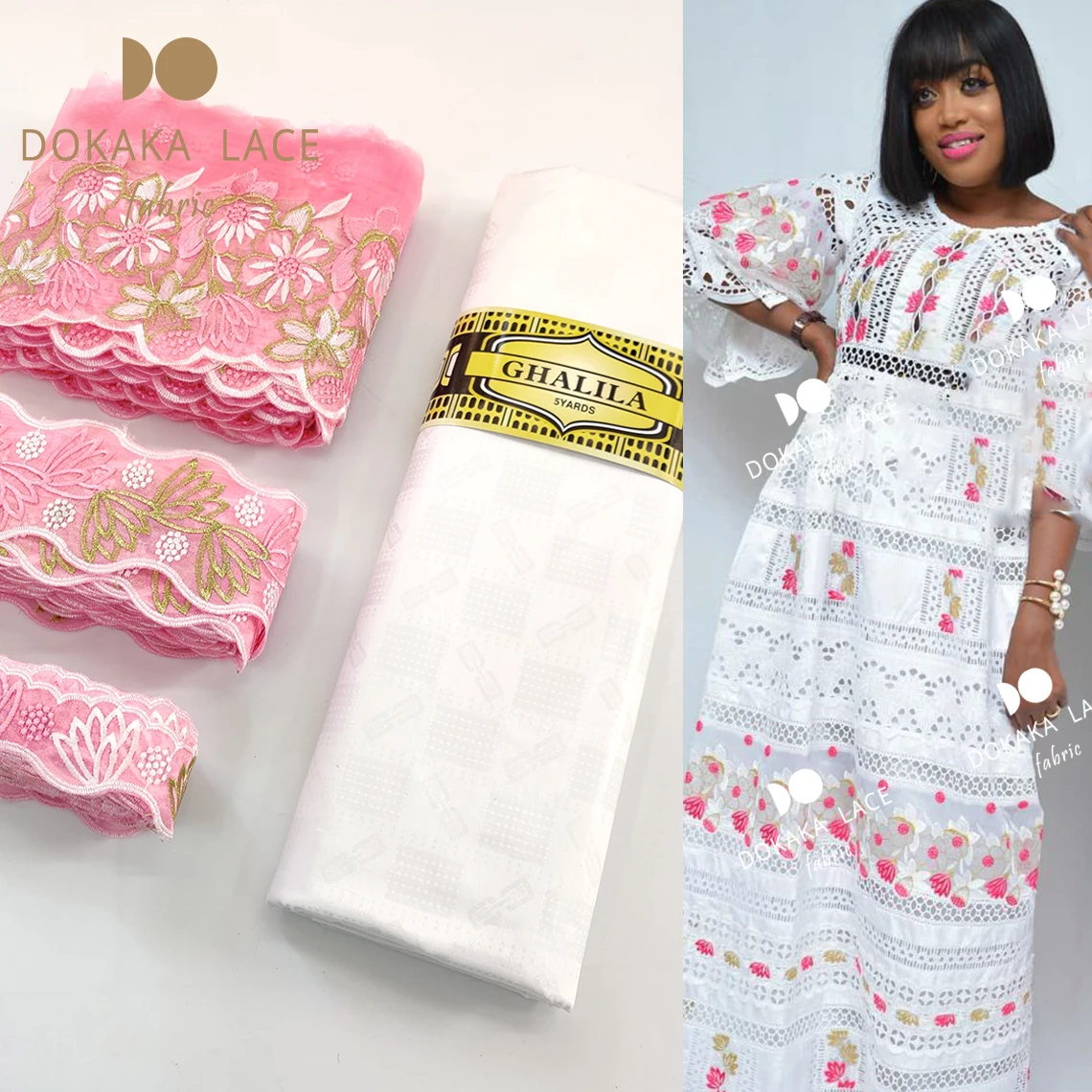 

2021 Latest African Lace High Quality Bazin Riche Gextczer With Ribbons For DIY Nigerian Embroidered Needlework Accessories