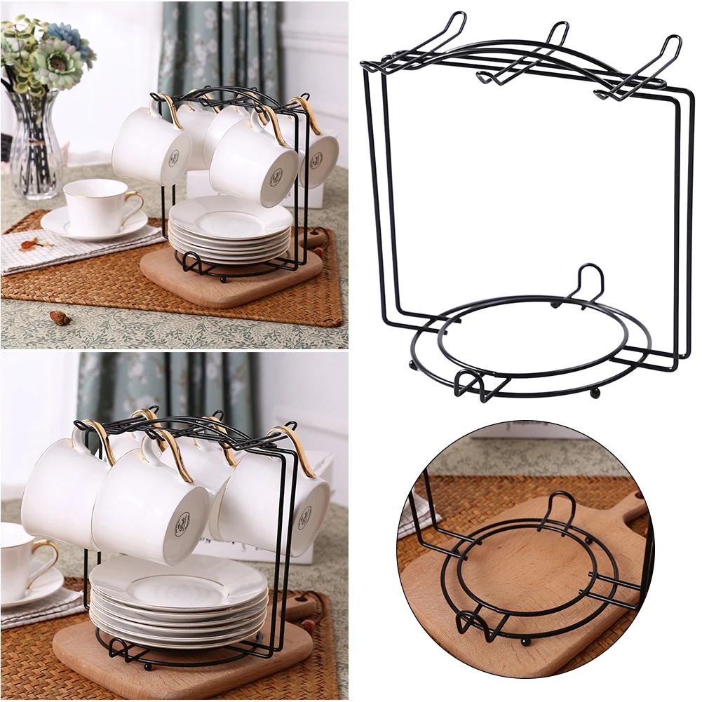 

Innovative Multiple Hooks Mug Holder Glass Cup Rack Tea Black Coffee Anti-Rust Coated Steel Display Stand