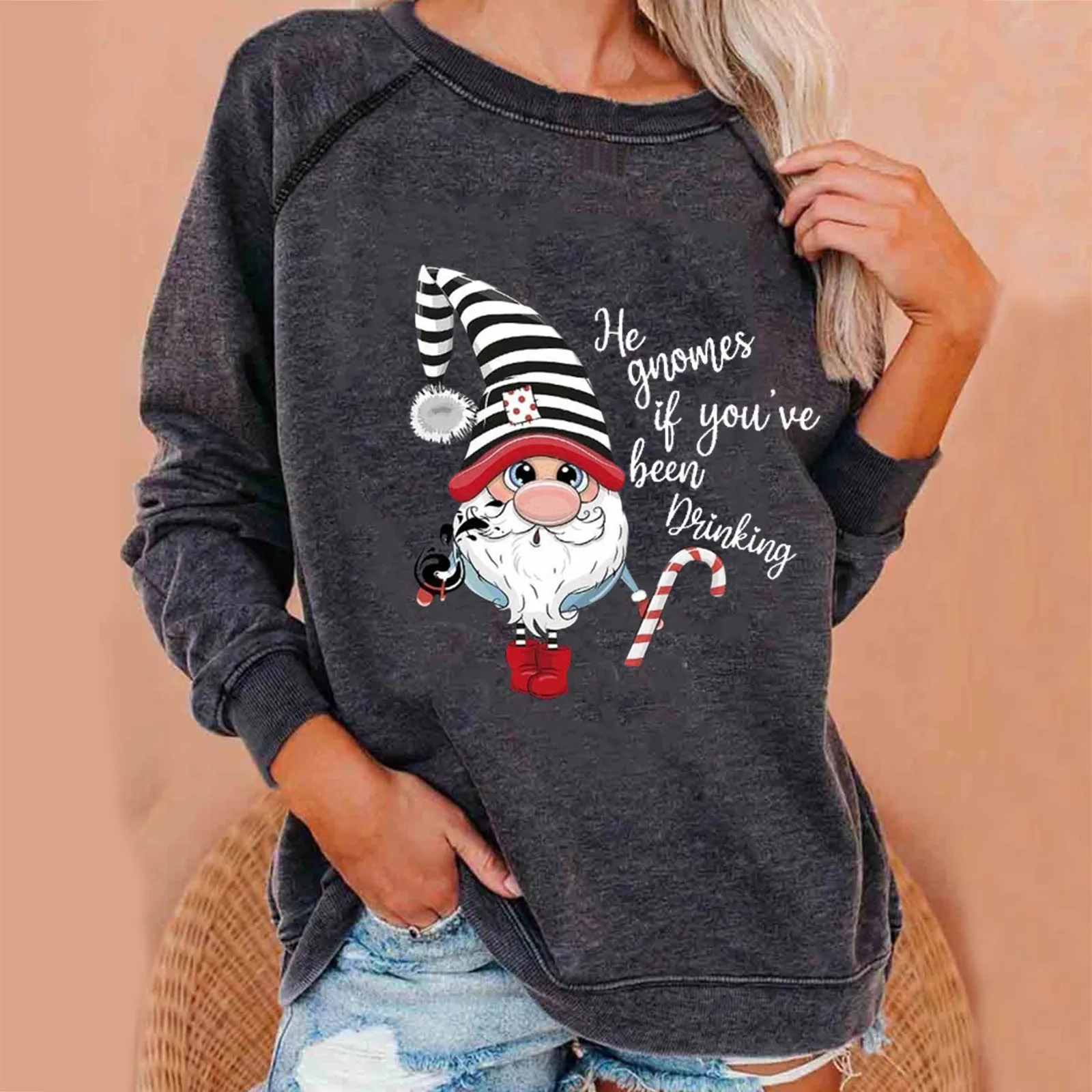 Женский свитер с длинным рукавом повседневный Однотонный пуловер круглым