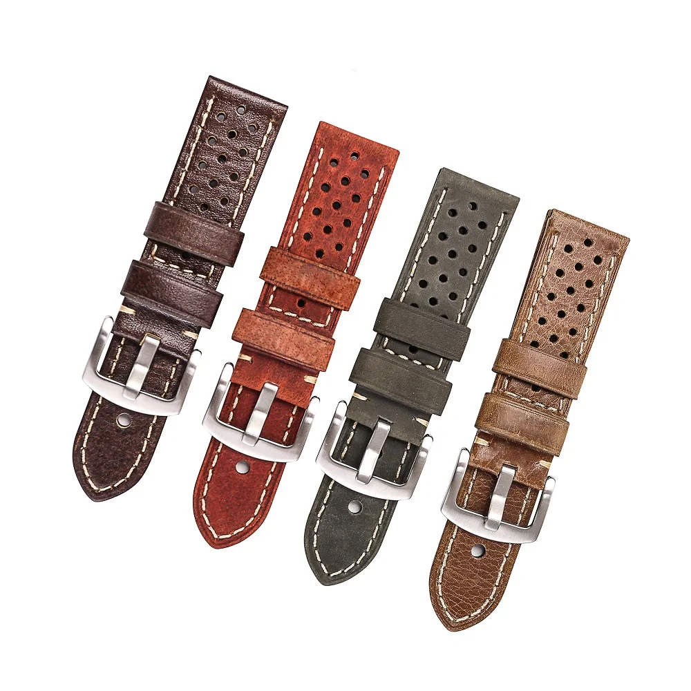 

23mm Watch Strap Leather For Men's Vinatge Watch Leather Belt Soft Watch Band Strap Retro Porous Breathable 10 Colors Optional