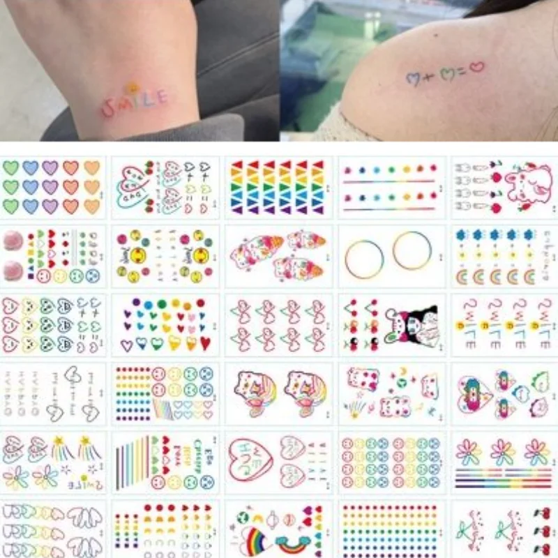 

Лидер продаж, 30 шт., разноцветные радужные наклейки для татуировок серии HyunA Ins, Милая Рука для лица, искусственная татуировка для боди-арта