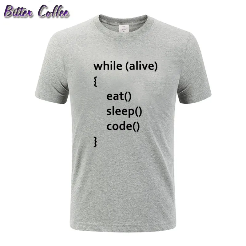 

While Alive Tshirt Eat Sleep Code Funny Tee Tops Men Programming Joking Cotton T-shirt EU Size