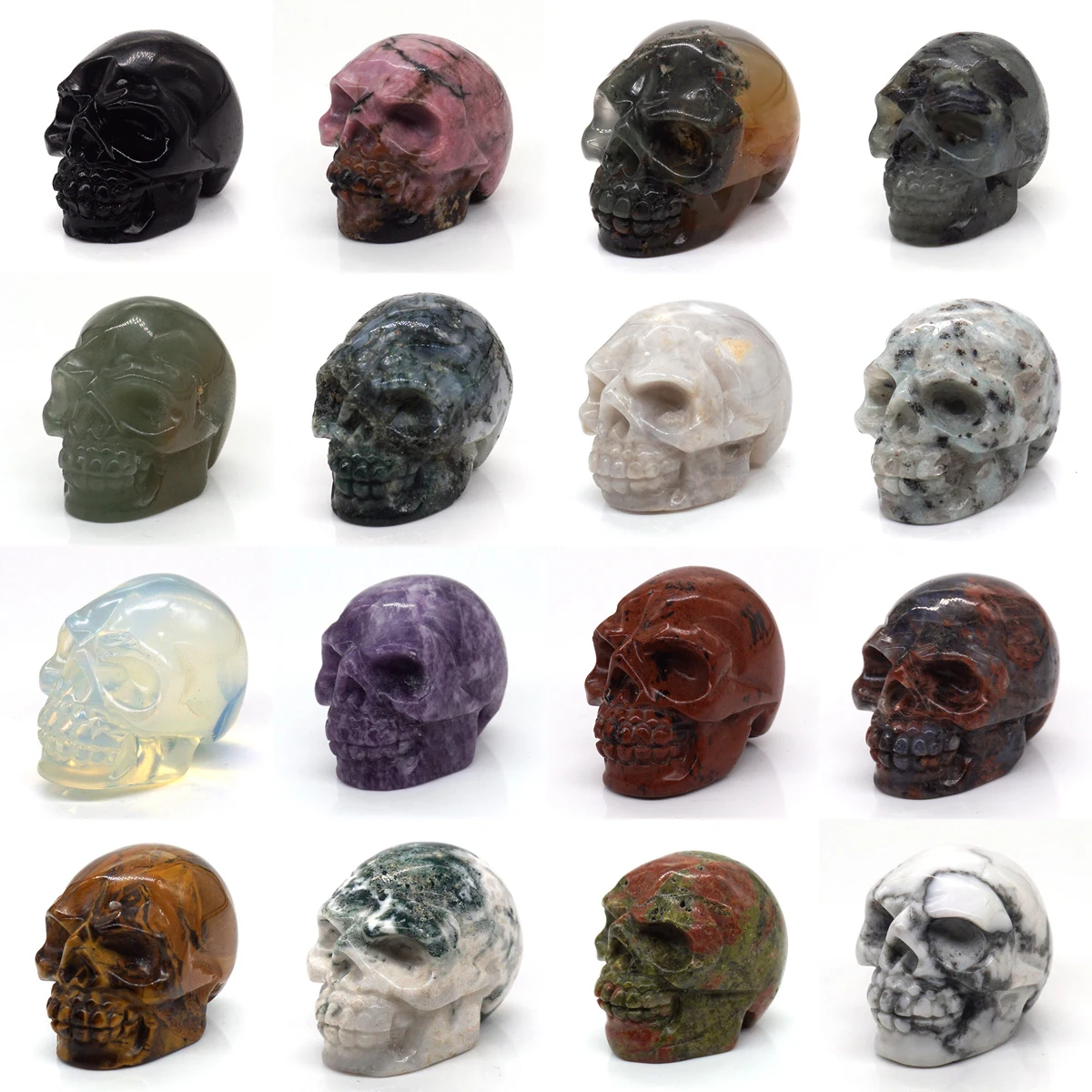 

1.5" Skull Statue Natural Stones Carved Healing Crystals Ornament Reiki Witchcraft Supplies Gemstone Wicca Halloween Decorations