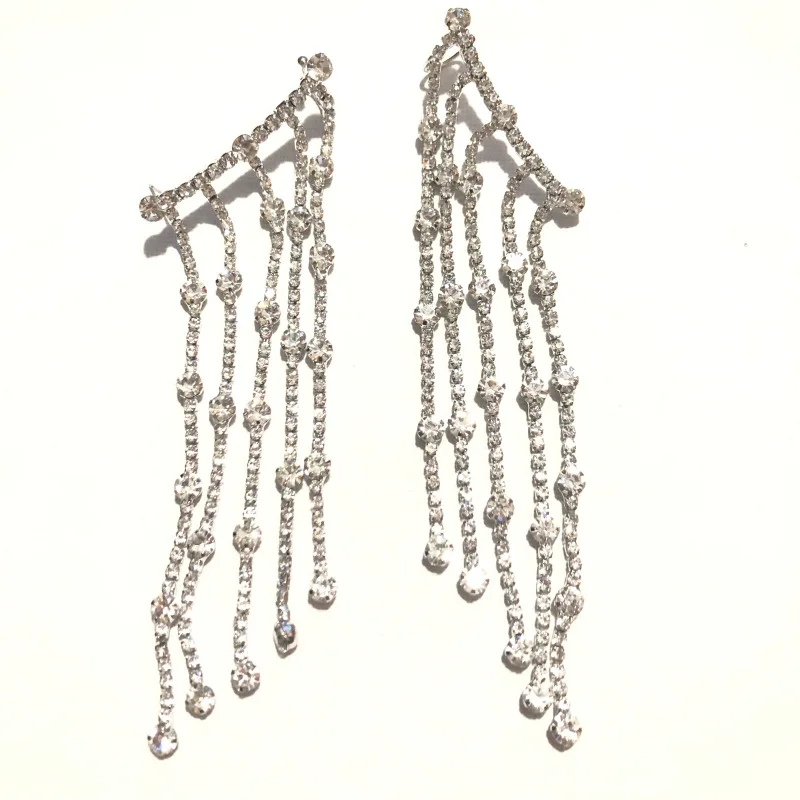 Роскошные блестящие стразы с кристаллами длинная цепочка висячие серьги для