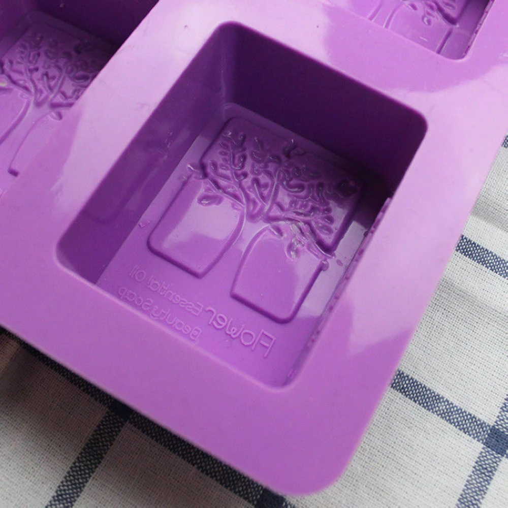 1 шт креативное Дерево Узор прямоугольная силиконовая форма для мыла 4 отверстие