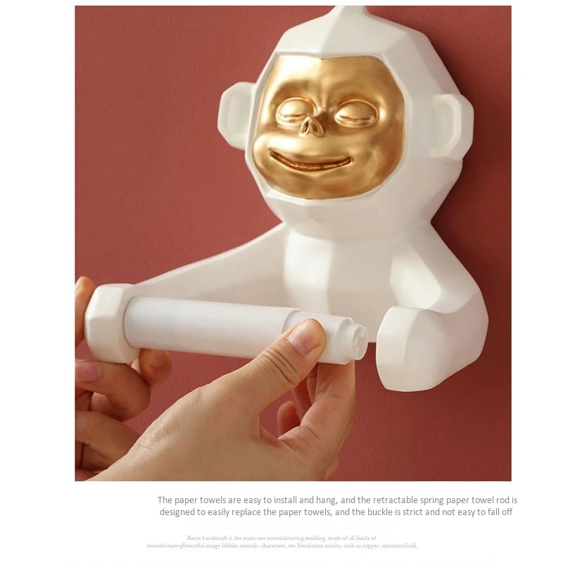 

Resin Monkey Statue Tissue Holder Wall for Bathroom Toilet Paper Roll