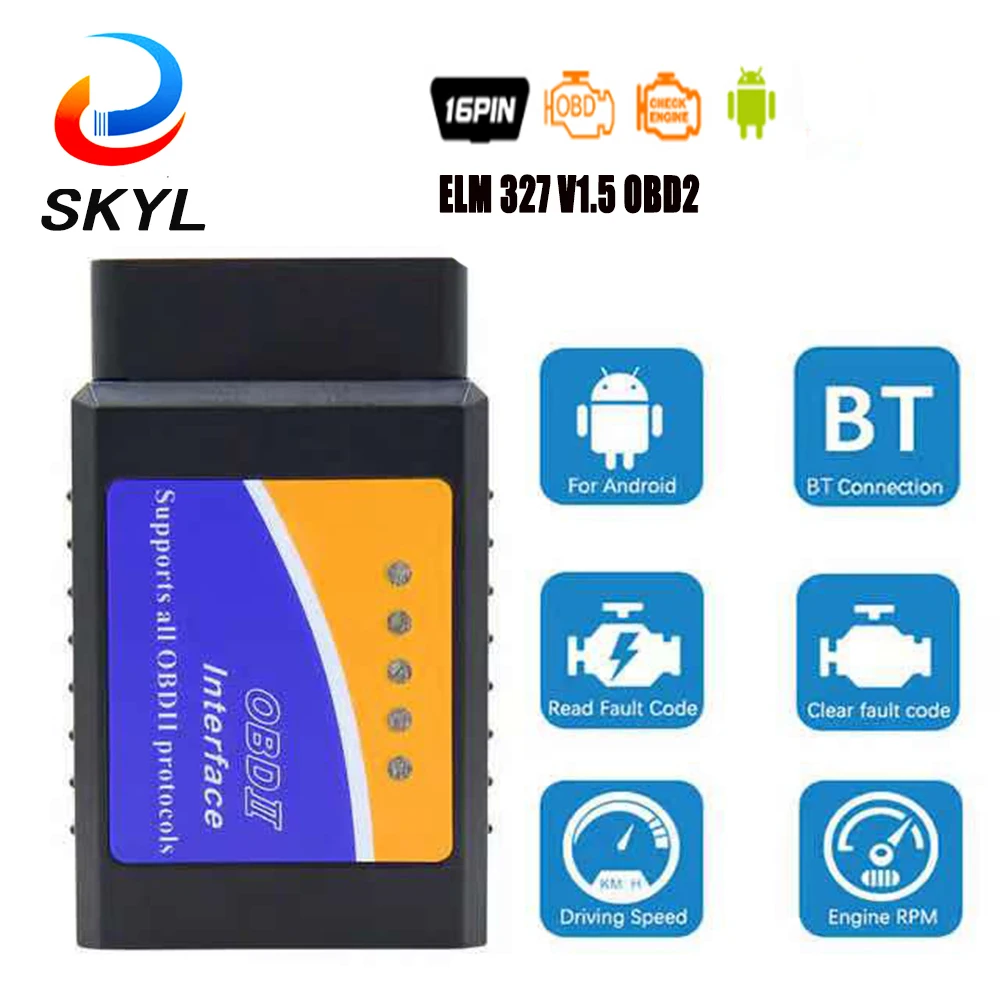 

Автомобильный диагностический сканер SKYL ELM 327 V1.5 OBD2 для Android elm327 v1.5 ODB2, считыватель кодов, OBD 2, совместимый с Bluetooth, ELM327 1,5