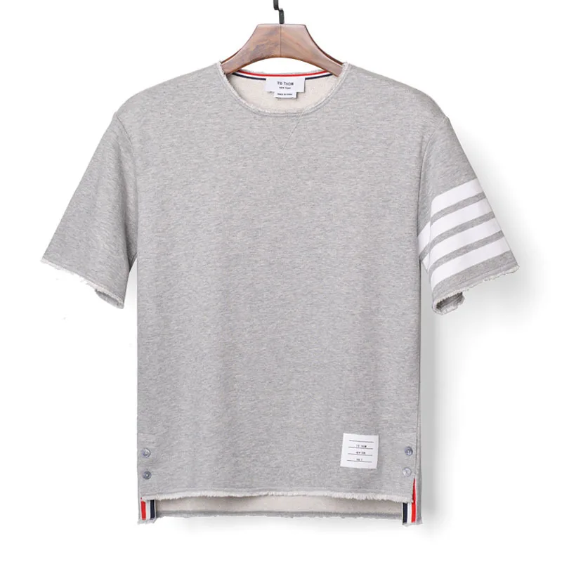 

2021 TB THOM men's fashion short sleeve t-shirt with Tassel dyed summer causal tees men youth contrast color tops male
