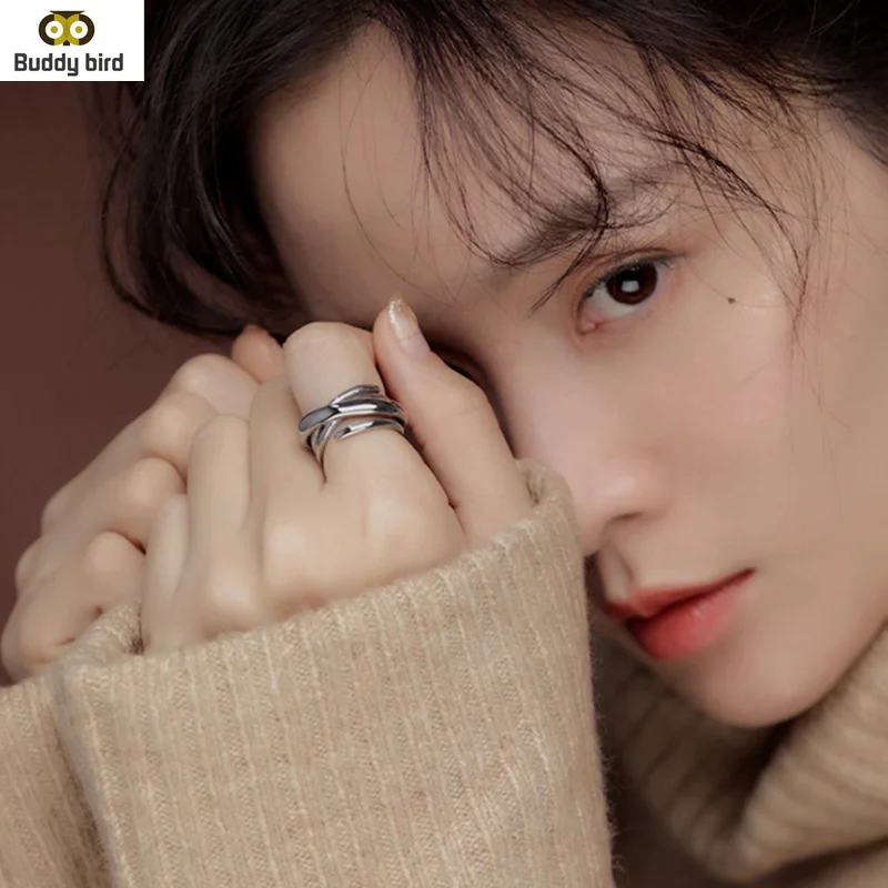 Геометрические кольца 925 пробы серебряные нестандартные креативные текстурные