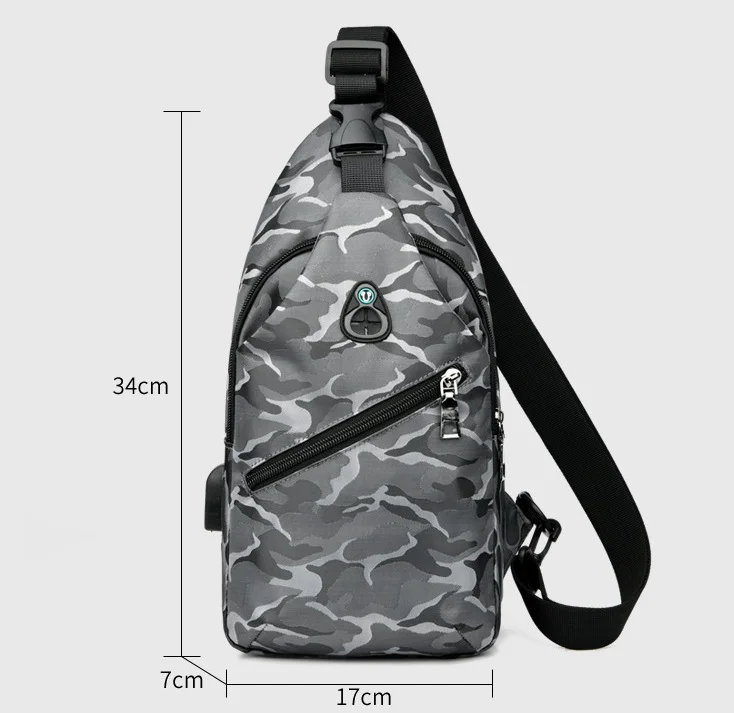 Camouflage Color USB Charging Earphone Hole Men Waist Packs Sling Bag Crossbody Sport Shoulder Chest Bags Messenger Fanny Packs