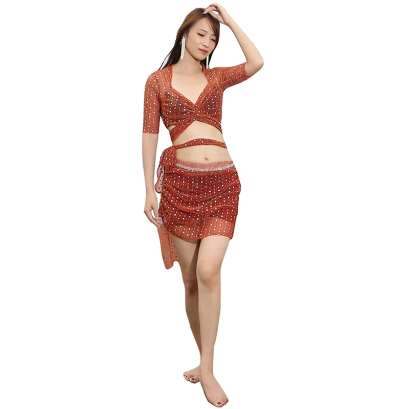 Женский костюм для танца живота комплект из двух предметов топ с блестками и юбка