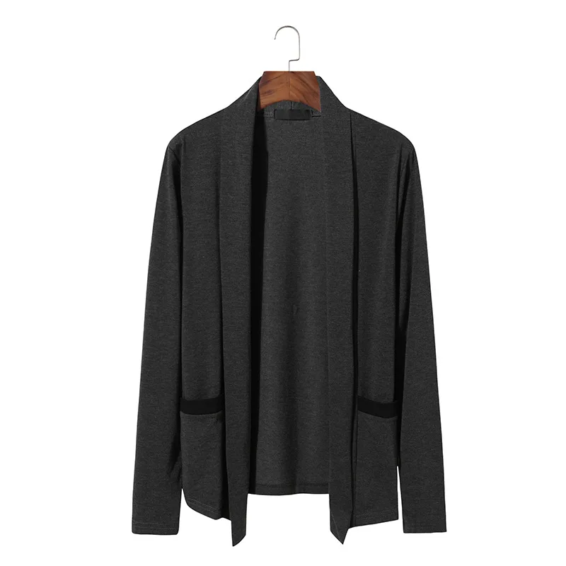Мужской легкий кардиган свитер шаль воротник Открытый спереди длинный рукав