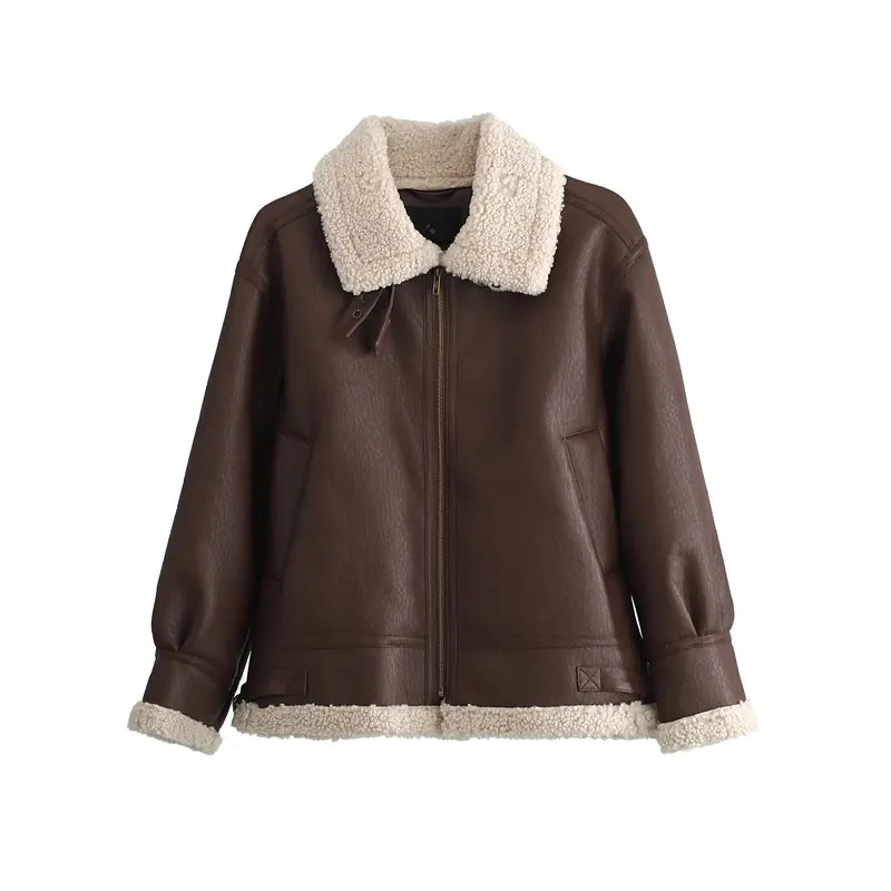 Женская кожаная куртка с искусственным мехом шерстяное пальто зимнее из