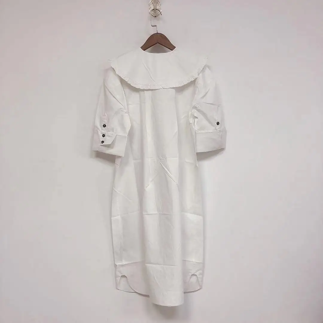 

Women Dress 2021 Spring/Summer New Petal Collar Cotton White Loose Women's Dress