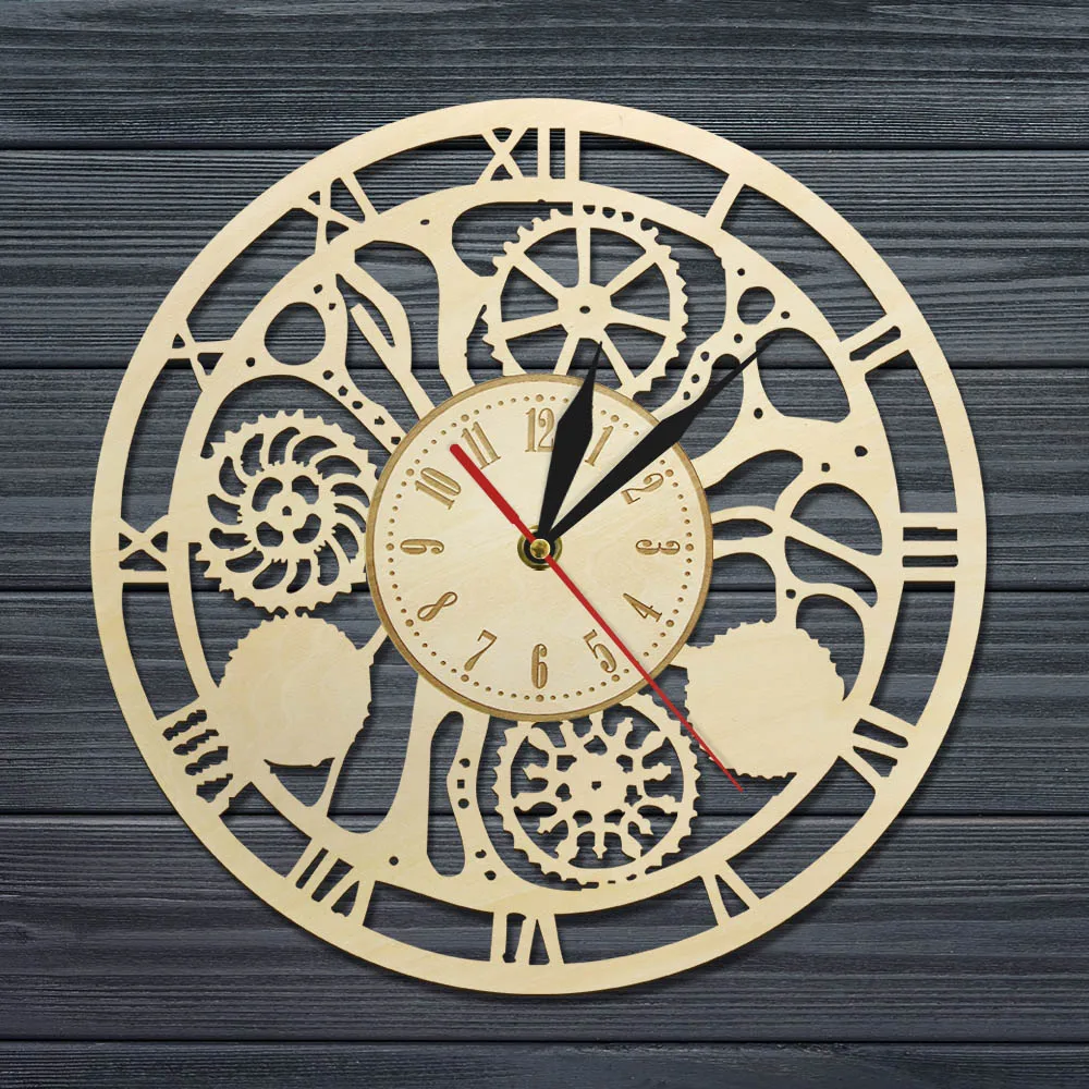 Стимпанк Шестерни часы механизм шестерни дизайн Cogwheel винтажные деревянные