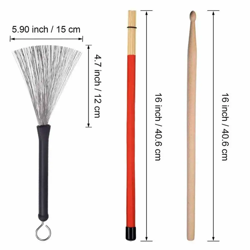 

1 Pair 5A Drum Sticks Wood Drumsticks Set 1 Pair Drum Wire Brushes Drum Stick Brush and 1 Pair Rods Drum Brushes
