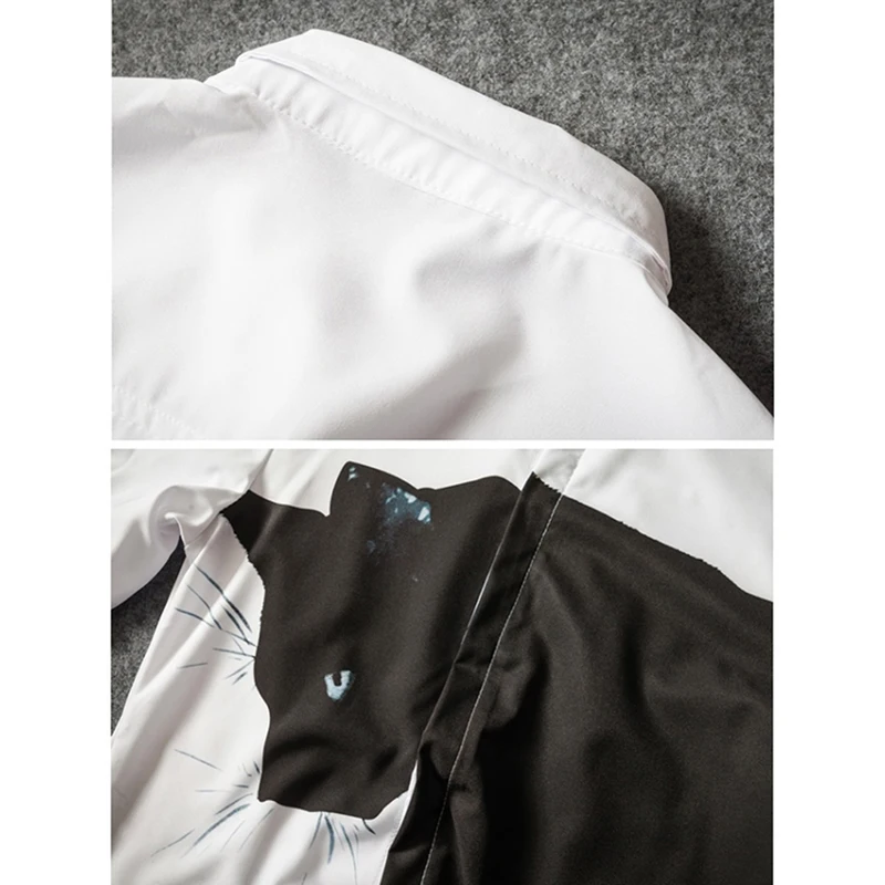 

Korean Loose Cat Print Women Shirts Long Sleeve Square Collar Shirt Casual Streetwear L6011038