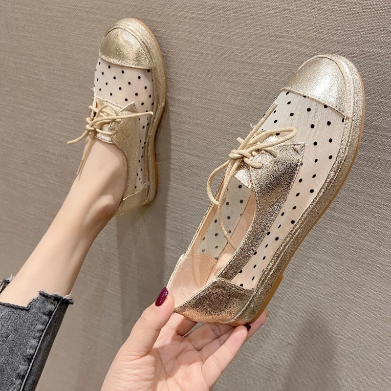 

2021 Fashion Women's Loafers Spring Summer Polka Dot Breathable Casual Comfortable Office Ladies Work Driving Flats Single Shoes